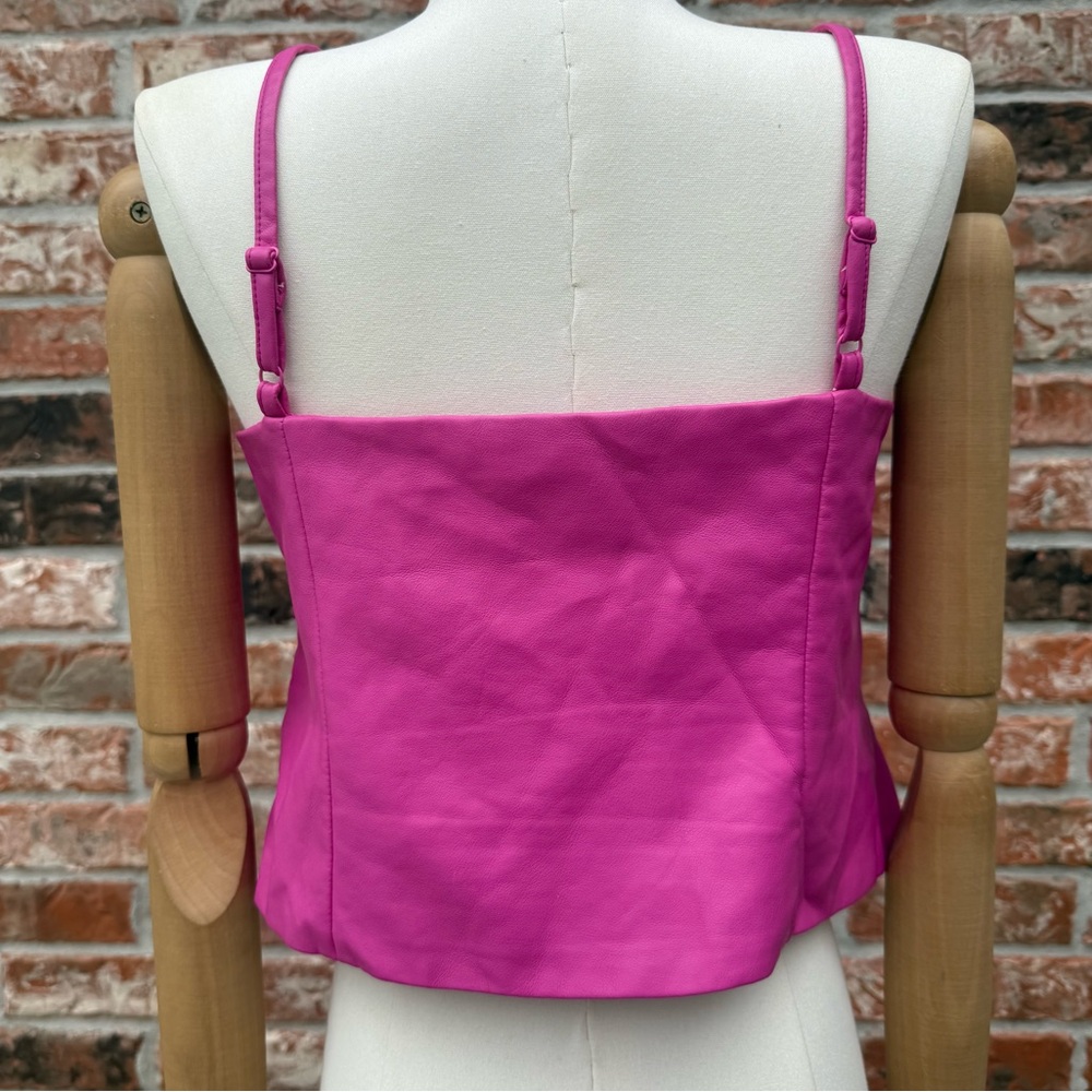 NWOT Wayf Anthropologie Barbiecore Pink Faux Leather Crop Top / L - Picture 12 of 17